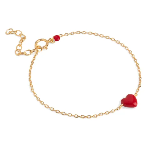 Enamel Amore hjerte armbånd i forgylt sølv rød emalje
