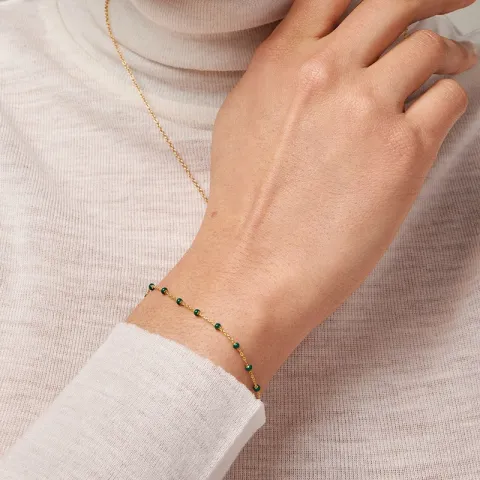 Enamel Lola Petrol Green armbånd i forgylt sølv grønn emalje