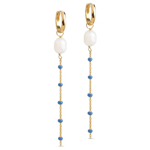 Enamel Lola Glory Cornflower kjedeøreringer i forgylt sølv blå emalje