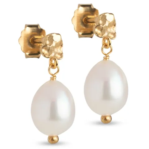 Enamel Poe Pearl perle øredobber i forgylt sølv