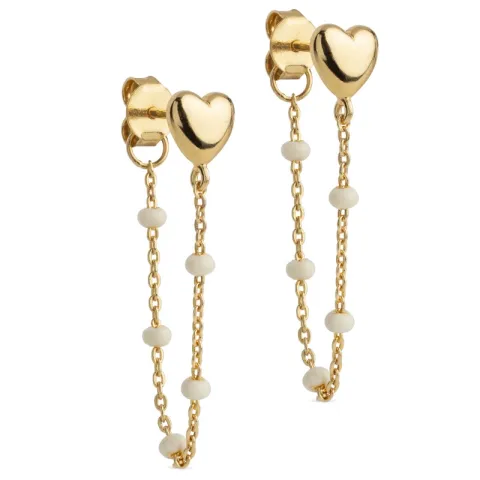 Enamel Lola Heart hjerte Daisy kjedeøreringer i forgylt sølv hvit emalje