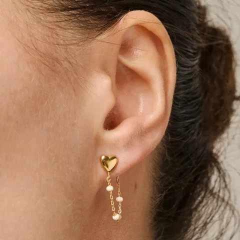 Enamel Lola Heart hjerte Daisy kjedeøreringer i forgylt sølv hvit emalje