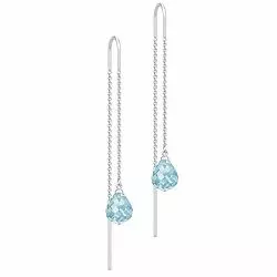 Julie Sandlau lange krystall øredobber i satengrhodinert sterlingsølv blå krystaller