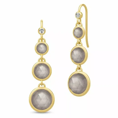 Langt julie sandlau øredobber i sølv med 22 karat forgylling grå månestein hvite zirkoner