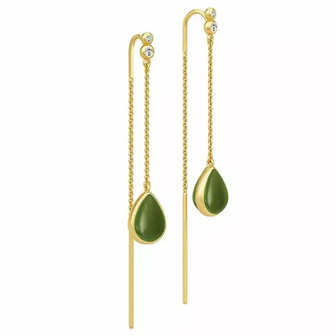Langt julie sandlau dråpe krystall øredobber i forgylt sølv grønne krystaller hvite zirkoner