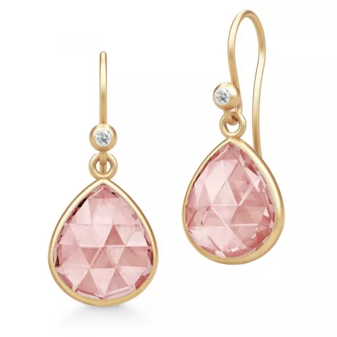 Julie Sandlau dråpeformet rosa krystall øredobber i forgylt sølv rosa krystall hvit zirkon