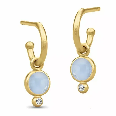 Langt julie sandlau krystall øredobber i forgylt sølv blå krystaller hvite zirkoner