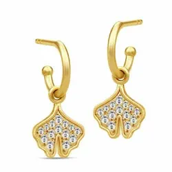 Julie Sandlau Ginkgo blad creol i forgylt sølv hvit zirkon