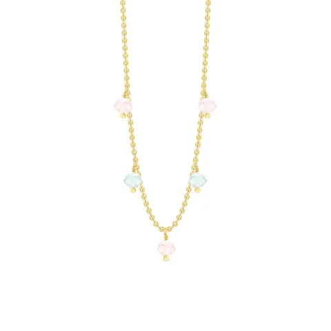 ID Fine IDN026GDBLUE/ROSE Ibiza armbånd i forgylt sølv rosa kvarts blå akvamarin