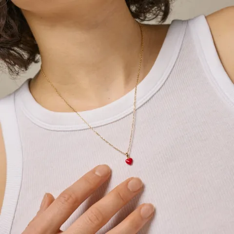 Enamel Amore hjerte halskjede i forgylt sølv rød emalje