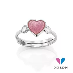 Pia og Per hjerte ring i sølv rosa emalje