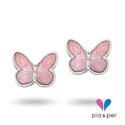 Pia og Per sommerfugl øredobber i sølv rosa emalje