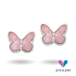 Pia og Per 3200601 sommerfugl øredobber i sølv rosa emalje
