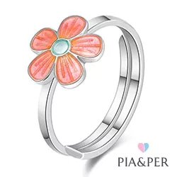 Pia og Per blomst ring i sølv rosa emalje hvit emalje