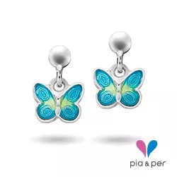 Pia og Per sommerfugl øredobber i sølv blå emalje