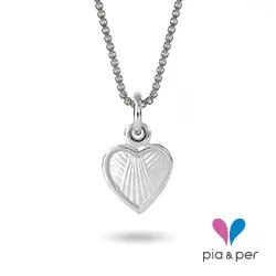 Pia og Per hjerte halskjede i sølv hvit emalje