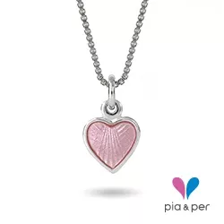 Pia og Per hjerte halskjede i sølv rosa emalje