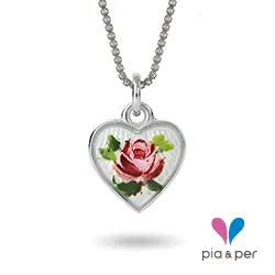 Pia og Per 110710 hjerte halskjede i sølv hvit emalje rosa emalje grønn emalje