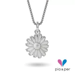 10 mm Pia og Per margeritt halskjede i sølv hvit emalje