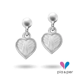 Pia og Per hjerte øredobber i sølv hvit emalje