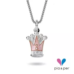 Pia og Per krone halskjede i sølv rosa emalje