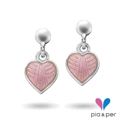 Pia og Per hjerte øredobber i sølv rosa emalje