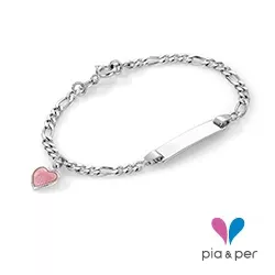 Pia og Per hjerte armbånd i sølv rosa emalje