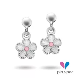 Pia og Per blomst øredobber i sølv hvit emalje