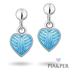 Pia og Per hjerte øredobber i sølv blå emalje
