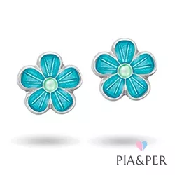 Pia og Per blomst øredobber i sølv blå emalje