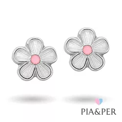 Pia og Per blomst øredobber i sølv hvit emalje rosa emalje