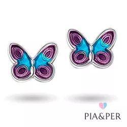 Pia og Per sommerfugl øredobber i sølv lilla emalje