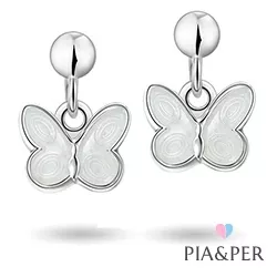 Pia og Per sommerfugl øredobber i sølv hvit emalje