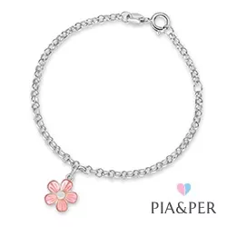 Pia og Per blomst armbånd i sølv rosa emalje hvit emalje