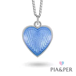 Pia og Per hjerte halskjede i sølv blå emalje