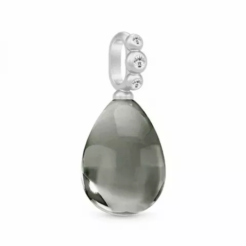 Julie Sandlau dråpe anheng i satengrhodinert sterlingsølv grå krystall hvit zirkon