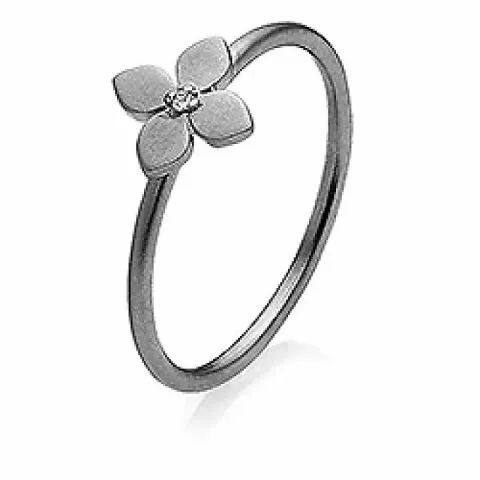 Izabel Camille Primrose blomst ring i svart rodinert sølv hvit zirkon