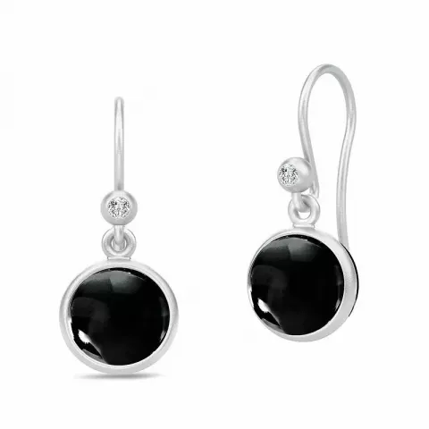 Julie Sandlau runde svart krystall øredobber i satengrhodinert sterlingsølv svarte krystaller hvite zirkoner
