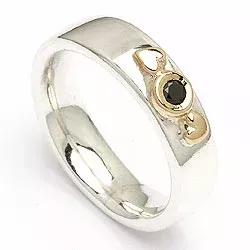 kolleksjonsprøve svart diamant ring i sølv og alm. gull