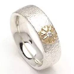 kolleksjonsprøve blomst zirkon ring i sølv og alm. gull