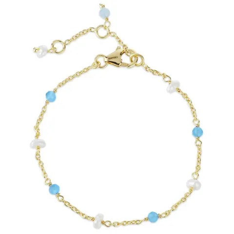 kolleksjonsprøve blå kalsedon armbånd i forgylt sølv - Loom Stones