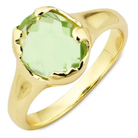 kolleksjonsprøve lysegrønn krystall ring i forgylt messing - Eliné