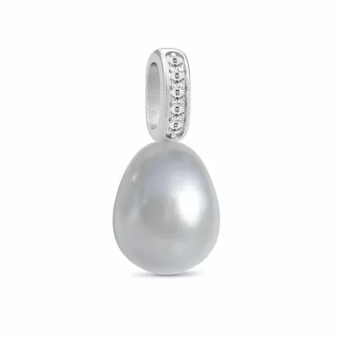 Elegant Julie Sandlau perle anheng i satengrhodinert sterlingsølv hvit zirkon