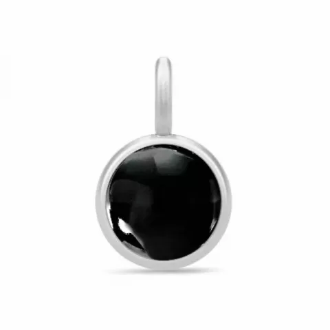 Julie Sandlau rundt svart krystall anheng i satengrhodinert sterlingsølv svart krystall