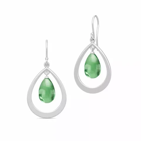 store Julie Sandlau Prime droplet dråpeformet grønn krystall øredobber i satengrhodinert sterlingsølv grønn krystall