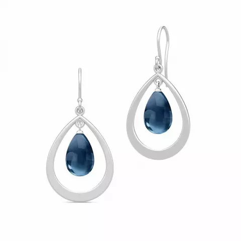 Julie Sandlau dråpeformet blå krystall øredobber i satengrhodinert sterlingsølv blå krystall
