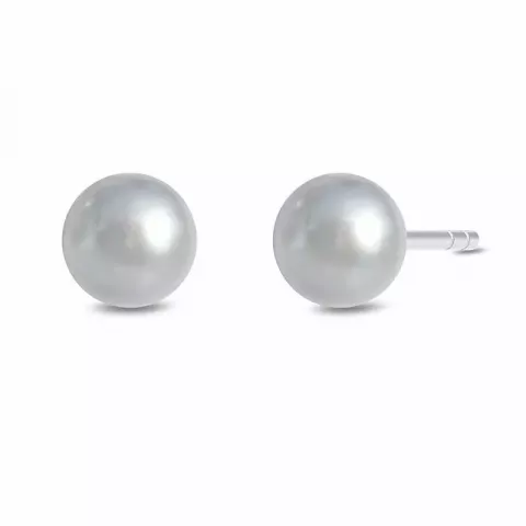 6 mm Julie Sandlau grå perle øredobber i satengrhodinert sterlingsølv