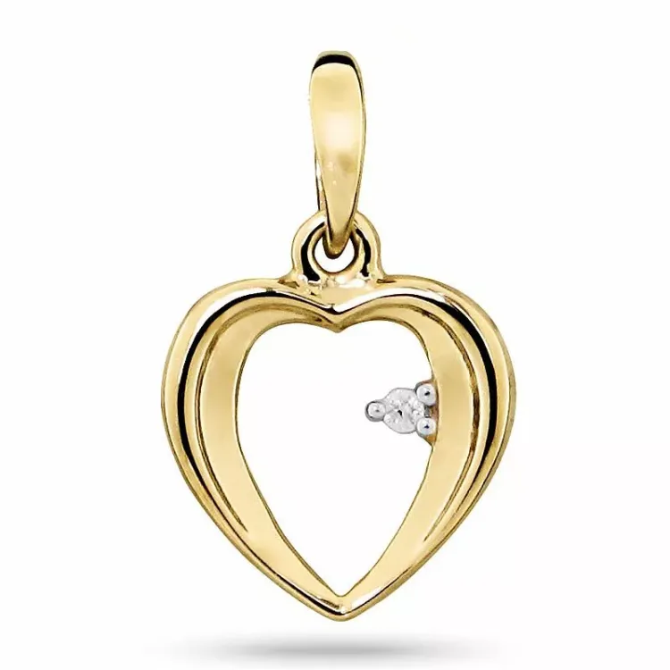 hjerte diamant anheng i 14 karat gull