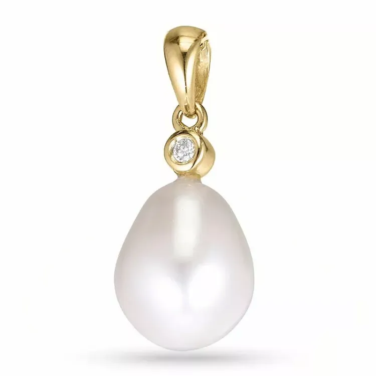 Ovalt perle diamantanheng i 14 karat gull 0,02 ct