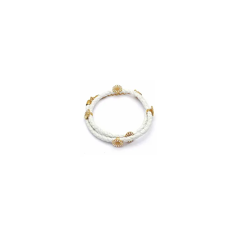 Armbånd i lær med margeritt anheng i forgylt sølv